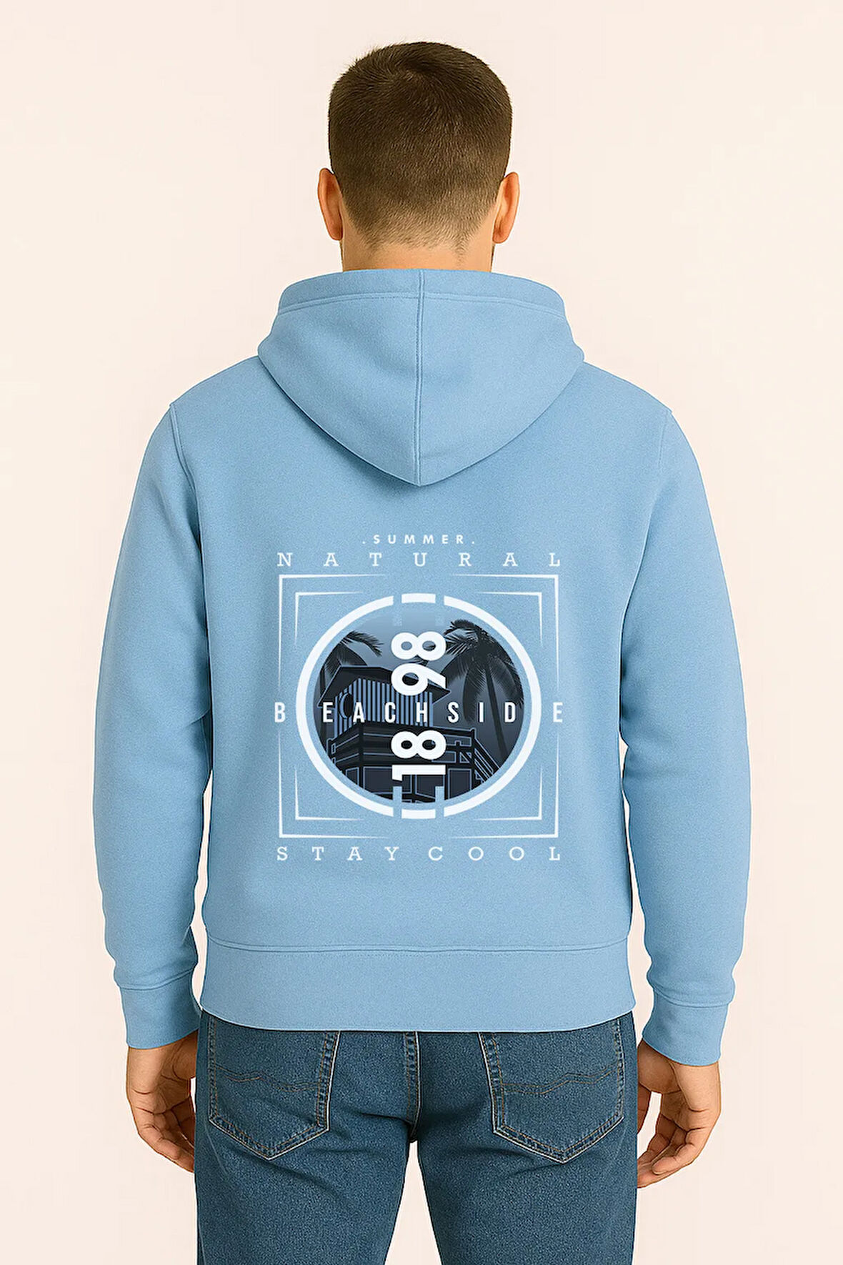 Unisex Oversize Hoodie – Beachside Stay Cool Yaz Baskılı Unisex Kapüşonlu Sweatshirt