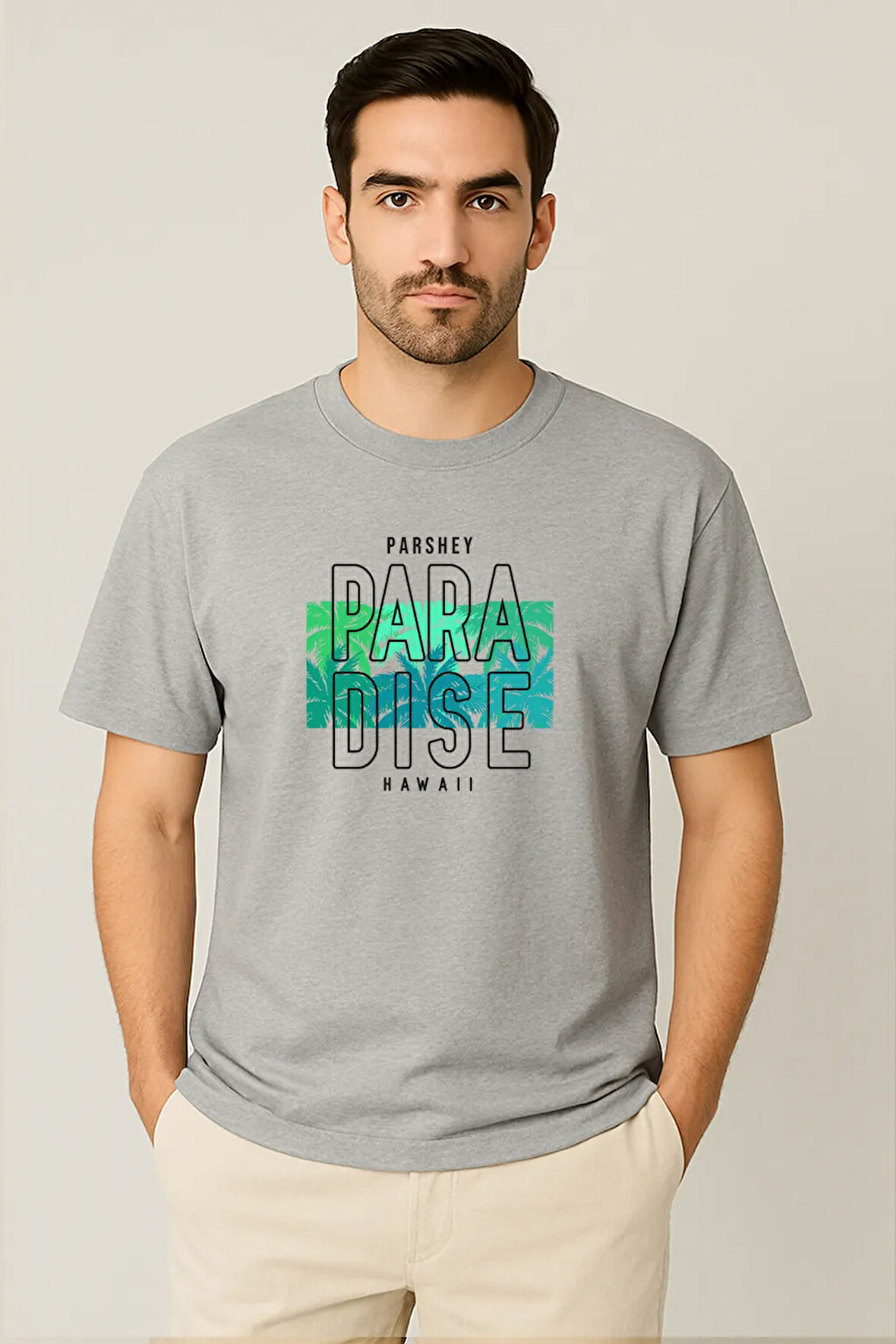 Erkek - Kadın %100 Pamuk Summer Paradise Desenli Baskılı Yarım Kollu Bisiklet Yaka T-Shirt