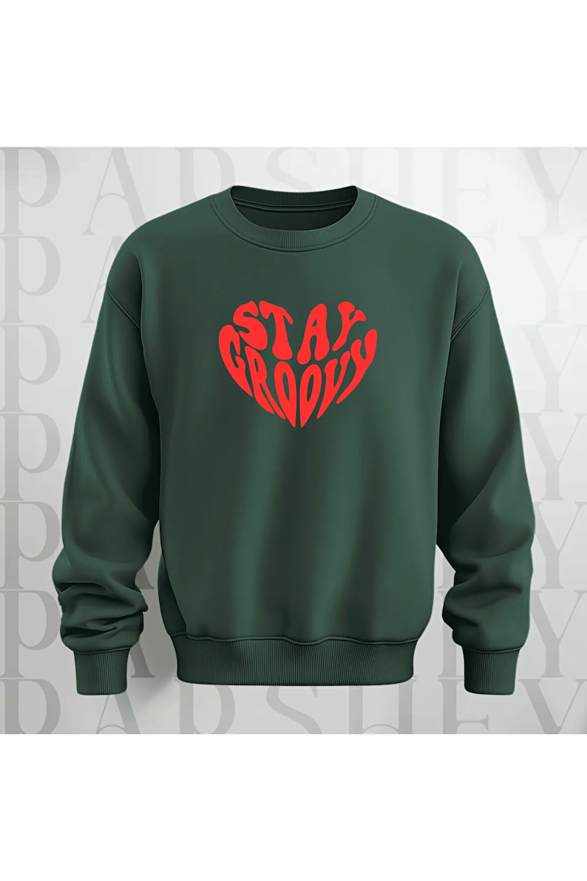 Stay Groovy Kalp Şekilli Baskılı Kalın Kumaş 3 İplik Oversize Unisex Bisiklet Yaka Sweatshirt