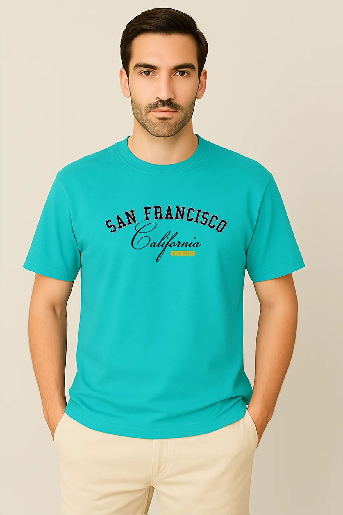 Erkek - Kadın %100 Pamuk San Francisco Baskılı Yarım Kollu Bisiklet Yaka T-Shirt