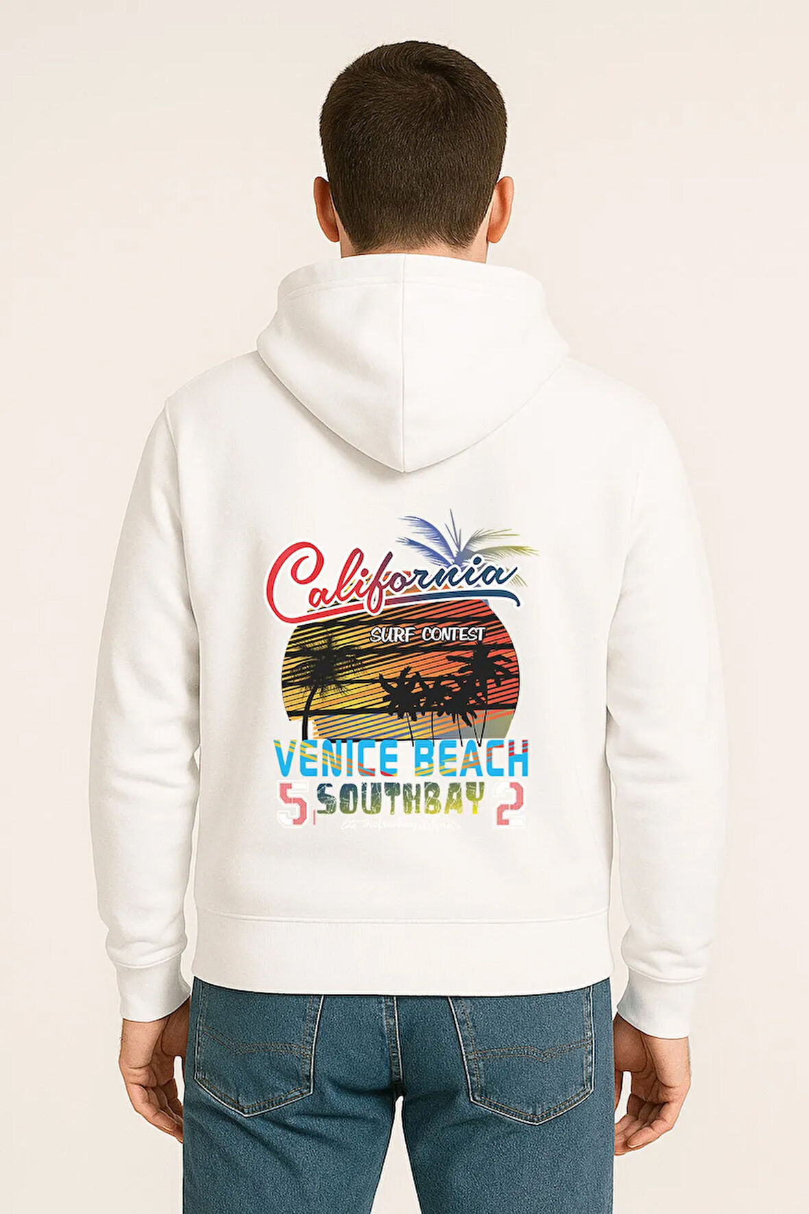 California Venice Beach Baskılı Oversize Hoodie – Retro Surf Tarzı Unisex Kapüşonlu