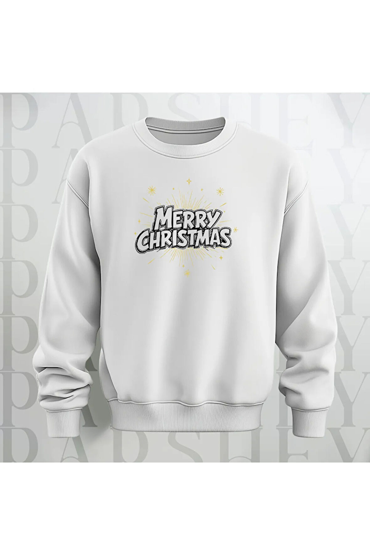 Mutlu Noeller Desenli Bisiklet Yaka Unisex Oversize Kalın Kumaş Sweatshirt 3 İplik Şardonlu