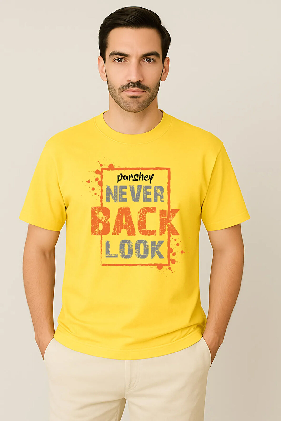 Erkek - Kadın %100 Pamuk Never Look Back Baskılı Yarım Kollu Bisiklet Yaka T-Shirt