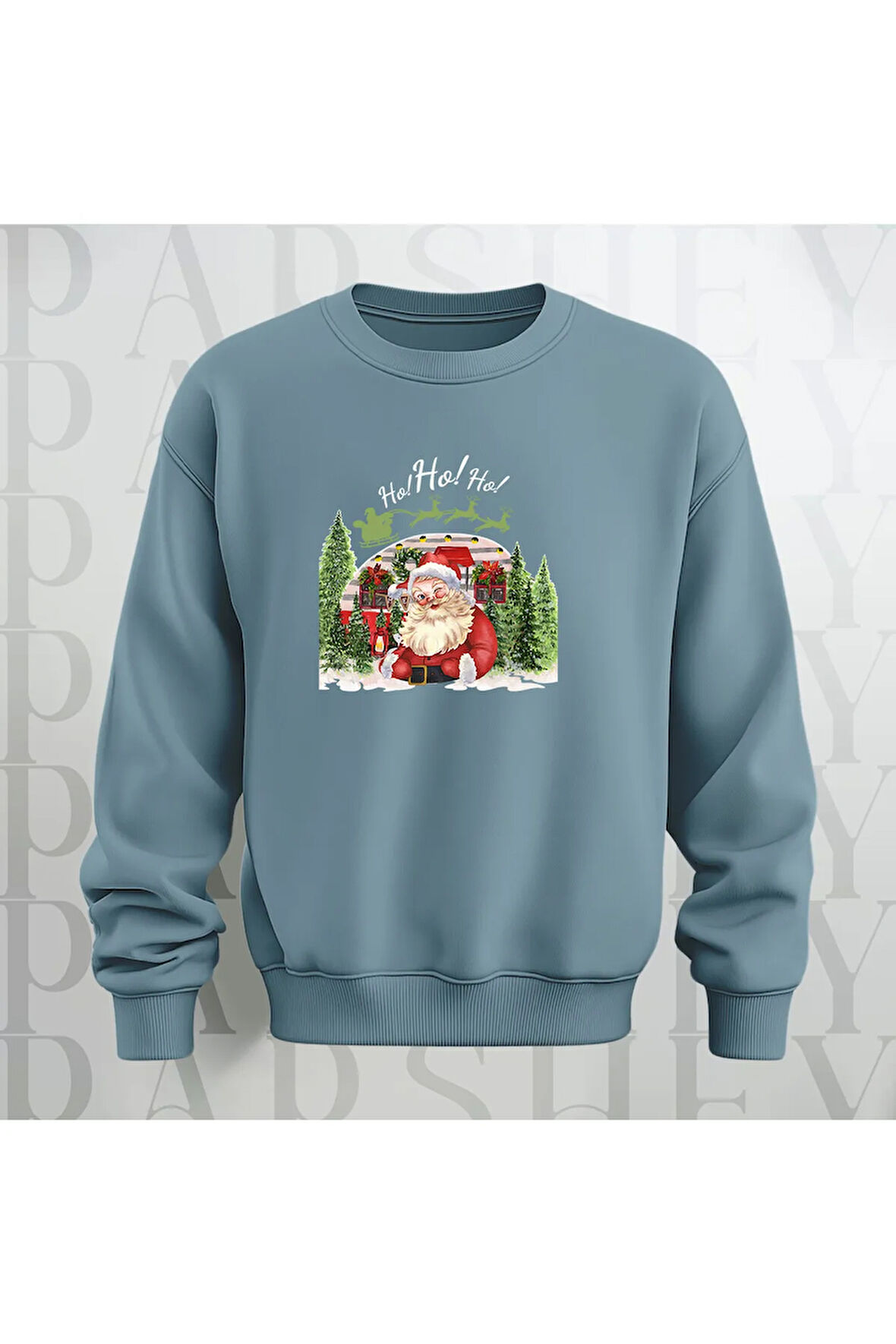 Noel Baba Ho Ho Ho! Baskılı Bisiklet Yaka Unisex Kalın Kumaş Oversize Sweatshirt 3 İplik Şardonlu