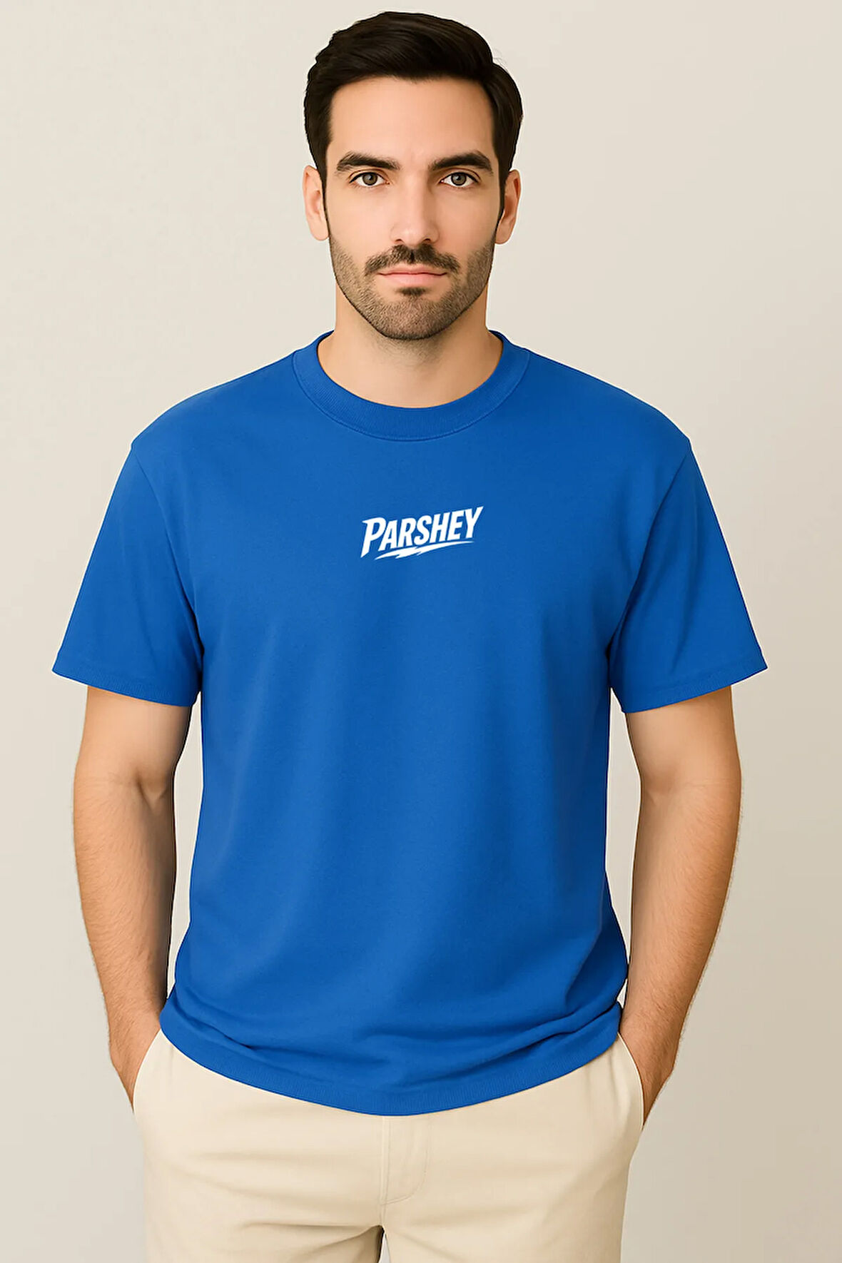 Erkek - Kadın Unisex Parshey Baskılı Yarım Kollu Bisiklet Yaka %100 Pamuk Oversize T-shirt