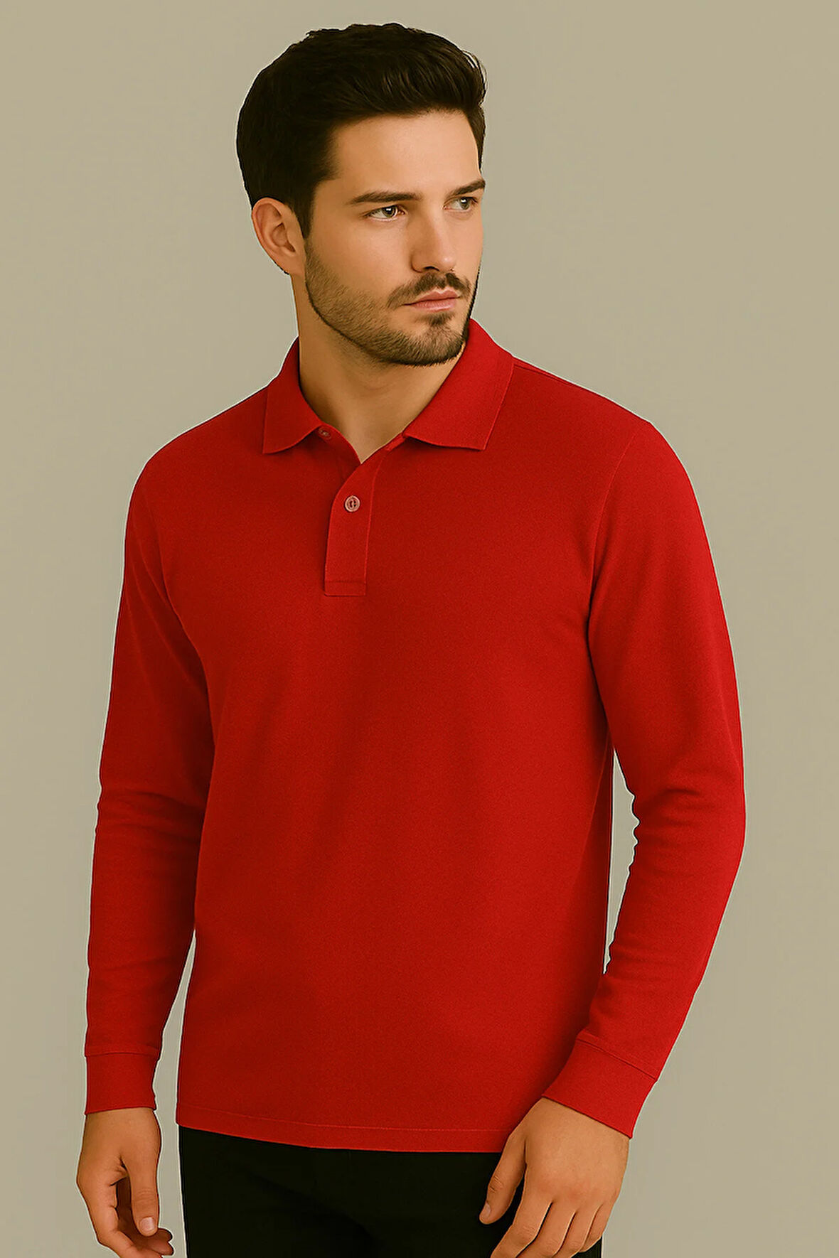 Regular Fit %100 Pamuk Polo Yaka Uzun Kollu Basic T-Shirt