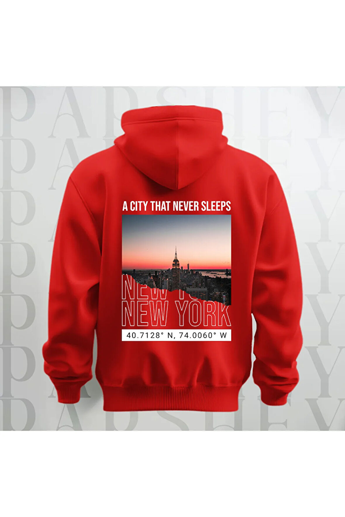 Uyumayan Şehir New York Baskılı Kapüşonlu Oversize Sweatshirt Hoodie Kalın Kumaş 3 İplik Şardonlu