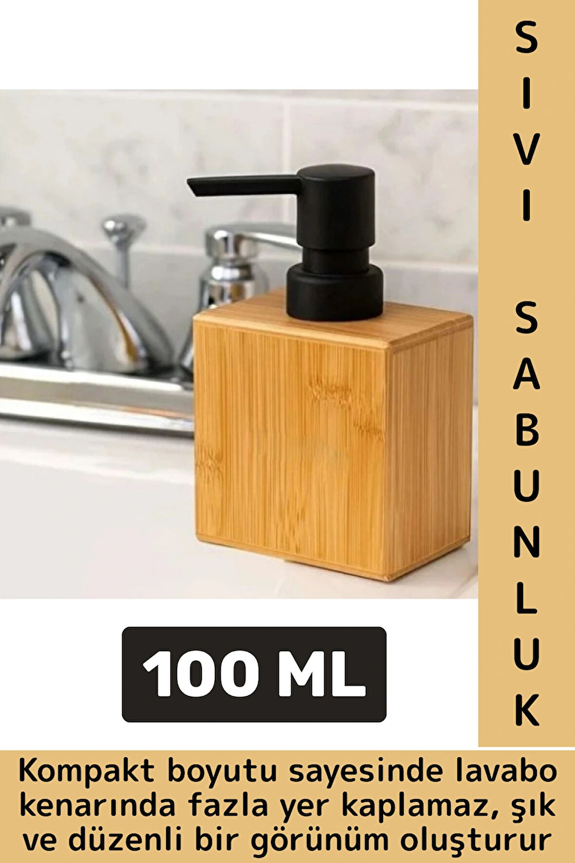 Kompakt Dayanıklı Lavabo Mutfak Banyo Deterjan Losyon Şampuan Şık Doğal Ahşap Sıvı Sabunluk 100 ML