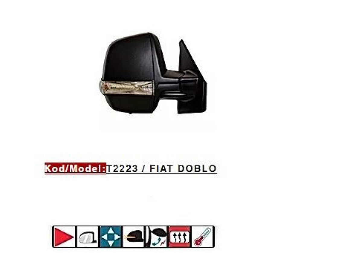 Fiat Dis Dikiz Aynası Sol Cift Camlı Elektrikli Rezistanslı Desenli Kapak Otomatık Katlanır Doblo III Pra - Tursan T2223