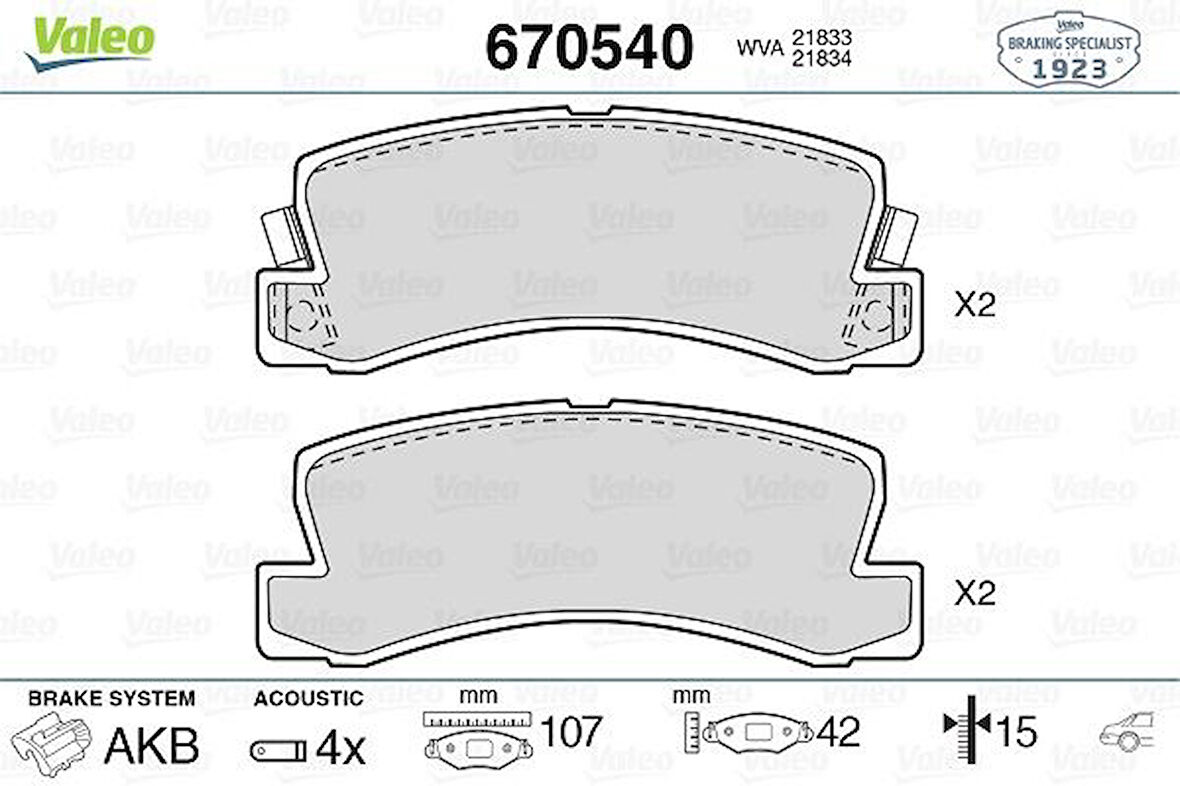 Toyota Arka Fren Balatası Toyota Avensis 97-03 Camry 91-97 Celica 93-99 Lexus 300 00-03 Vista 90-> - Valeo 670540