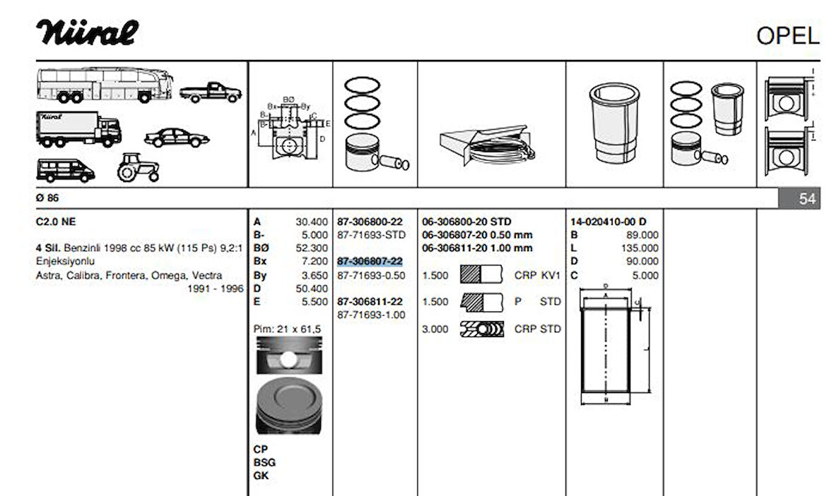 Opel Motor Pston Segmanı C20ne Vectra A (86,50mm) 050 - Goetze 8771693050000g