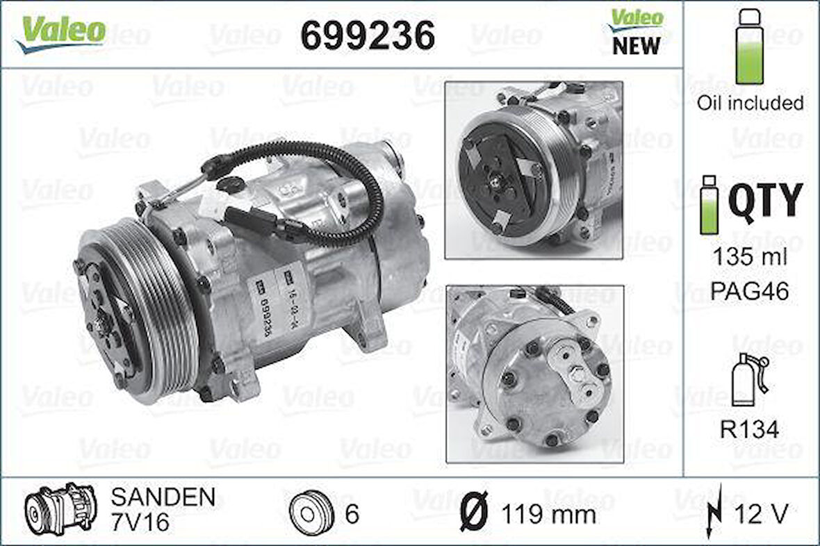 Psa Klima Kompresoru P206 1,4hdi P406 Xantıa P306 Xsara P806 Evasıoan Boxer II Jumper II 2,0hdi 2,0 16v - Valeo 699236