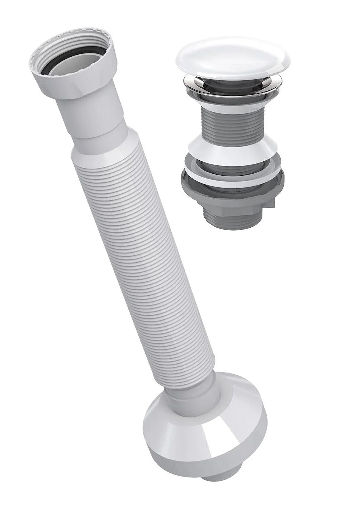 Yapıtaşı Yt650 Seramik Başlıklı Taşmasız Bas aç Lavabo Gider sifonu Beyaz