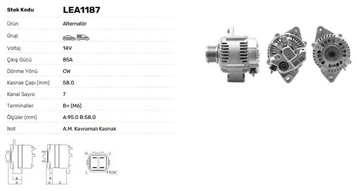 Toyota Ticarı Alternator 12v 85a Toyota Corolla Hilux Hiace Land Cruıser (denso Tipi) - Lucas Lea1187