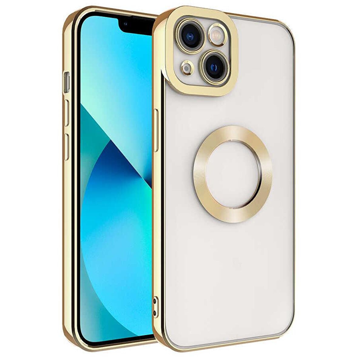 Iphone 14 Plus Kılıf Uyumlu Köşeleri Renkli Şeffaf Kamera Korumalı Silikon Luxury Kapak 