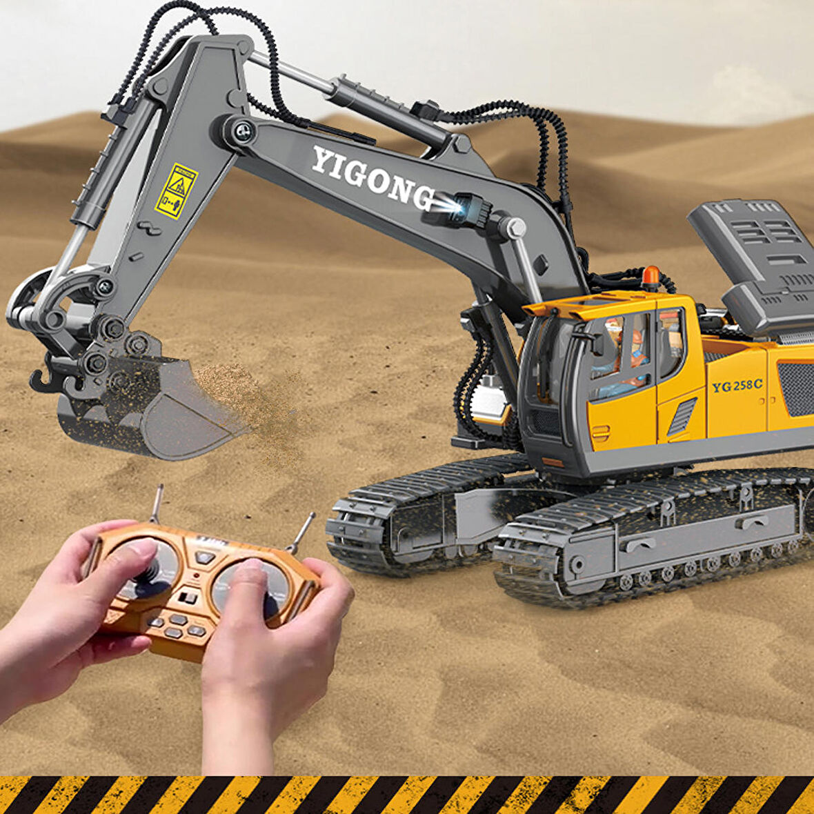Işıklı Sesli Full Fonksiyon Metal Hareketli Kepçe 2.4ghz Uzaktan Kumandalı 680° Rotasyon Excavator