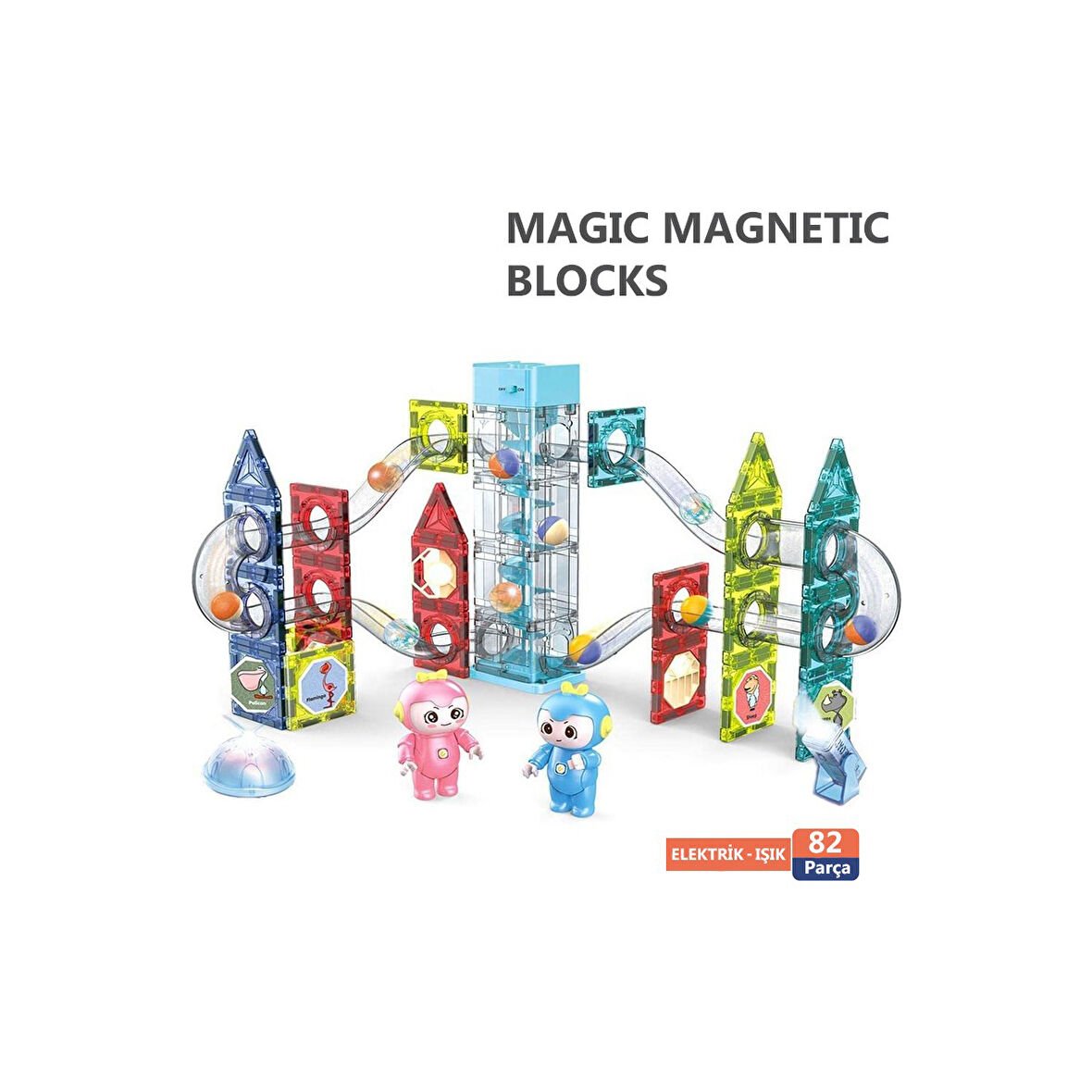 Manyetik Oyuncak Manyetik Blok Seti Stem Oyuncak 82 Parça Elektrikli Işıklı Magic Magnetic Blocks