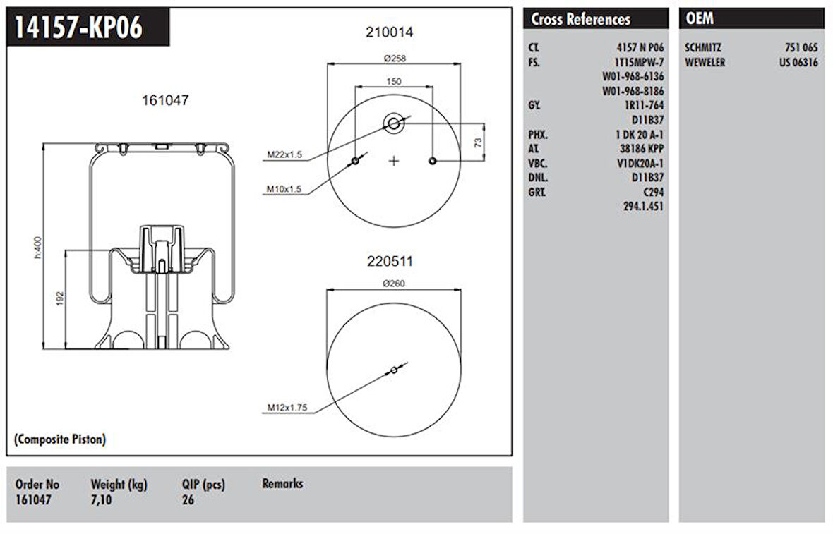 Unıversal Truck Plastık Piston Komple Schmitz Waweler - Connect MD 14157-Kp06