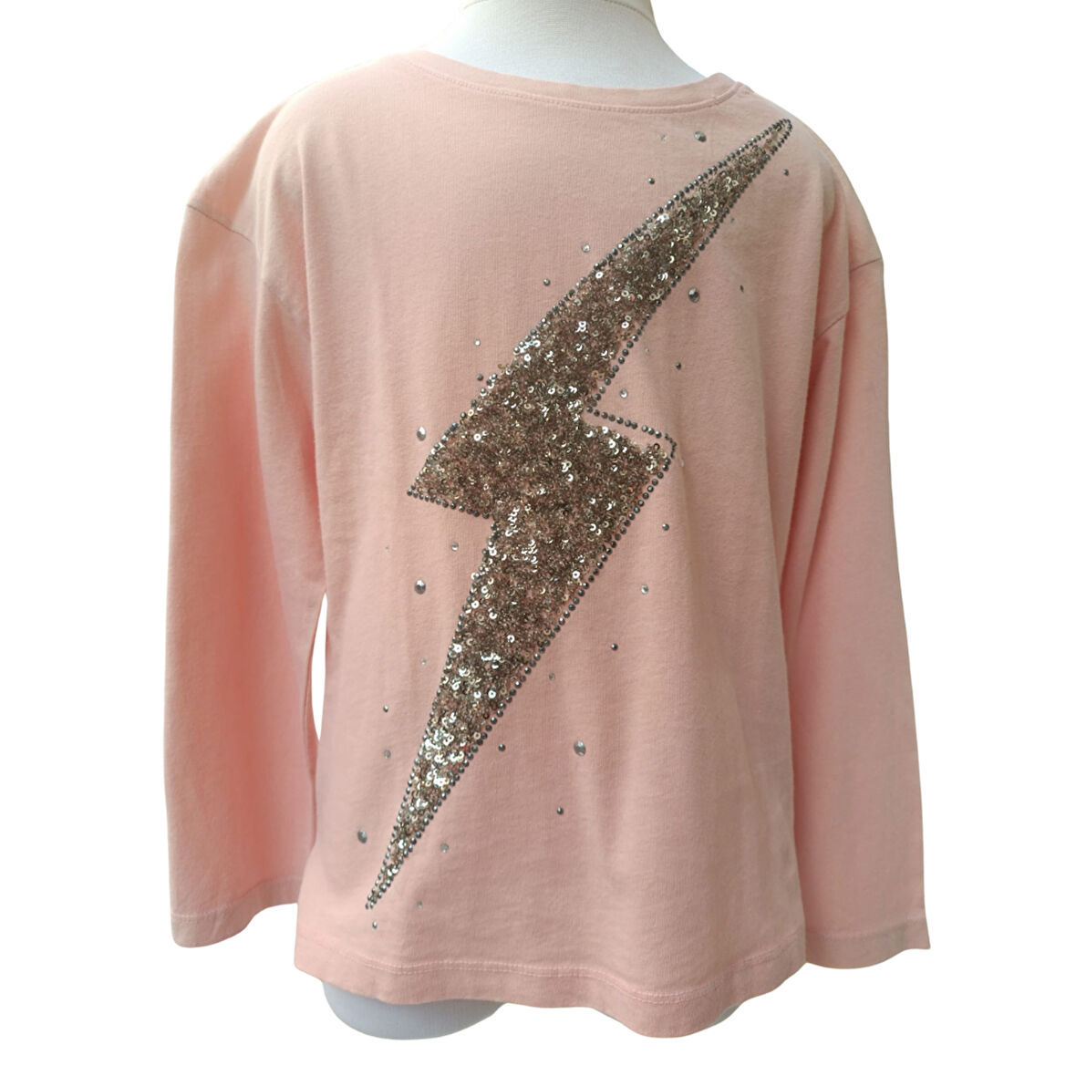 Kız Çocuk Pullu İşlemeli Uzun Kollu Pamuklu Penye Bluz