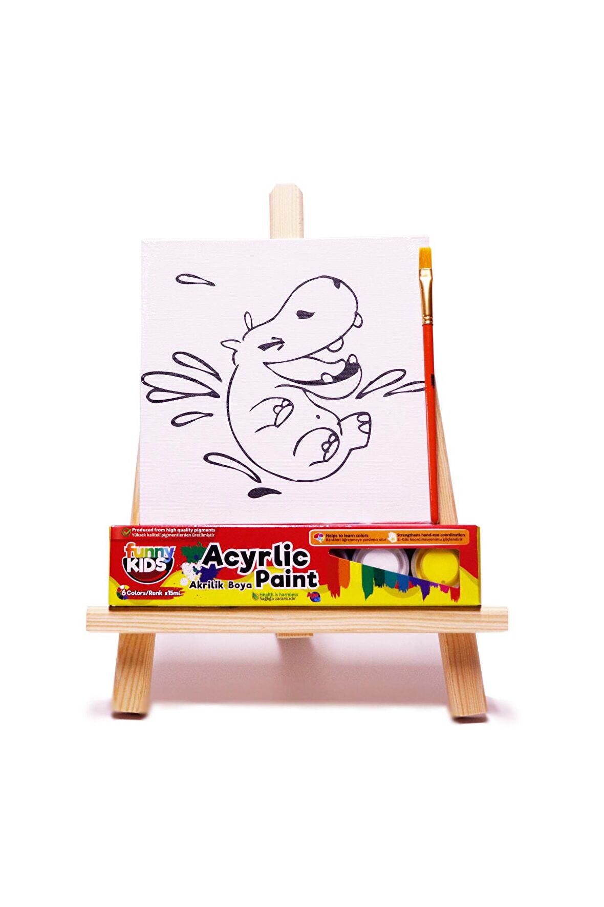 Rich Funny Kids Desenli Tuval Akrilik Boya Seti - Su Aygırı