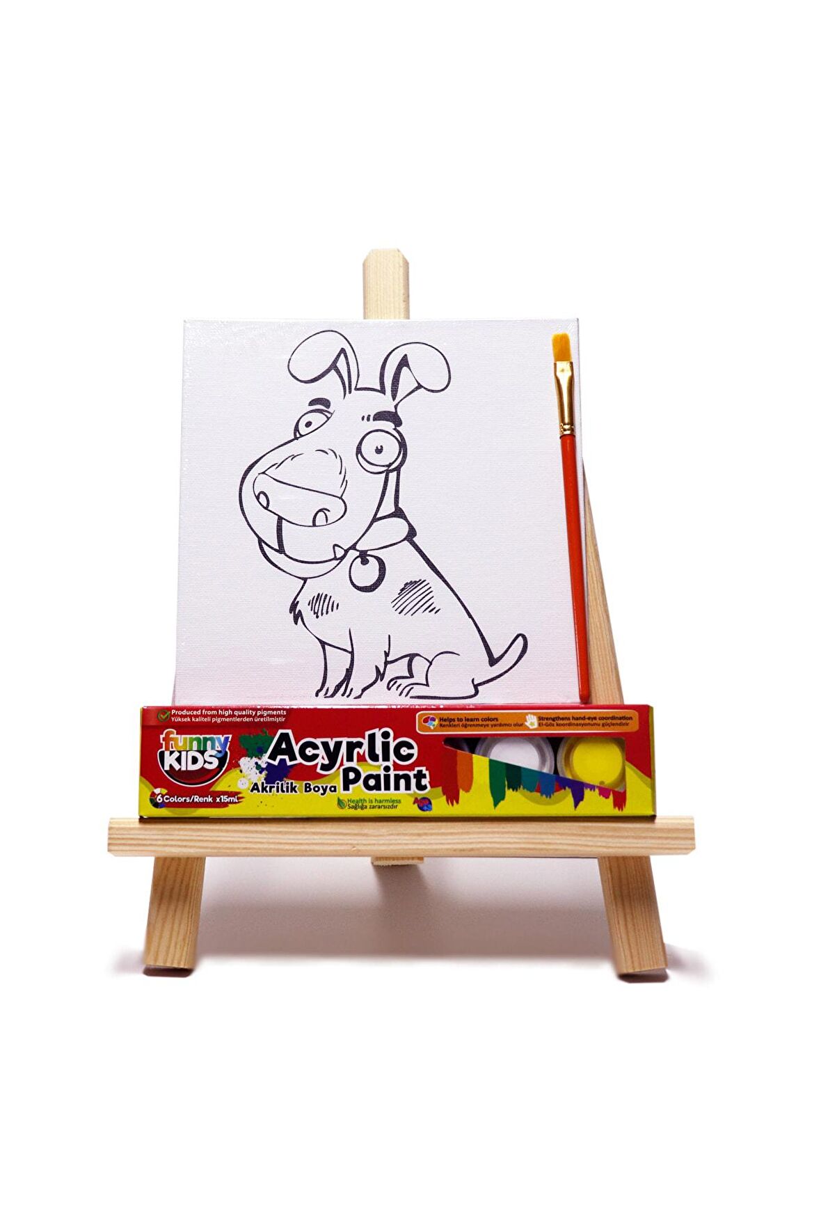Rich Funny Kids Desenli Tuval Akrilik Boya Seti - Köpek