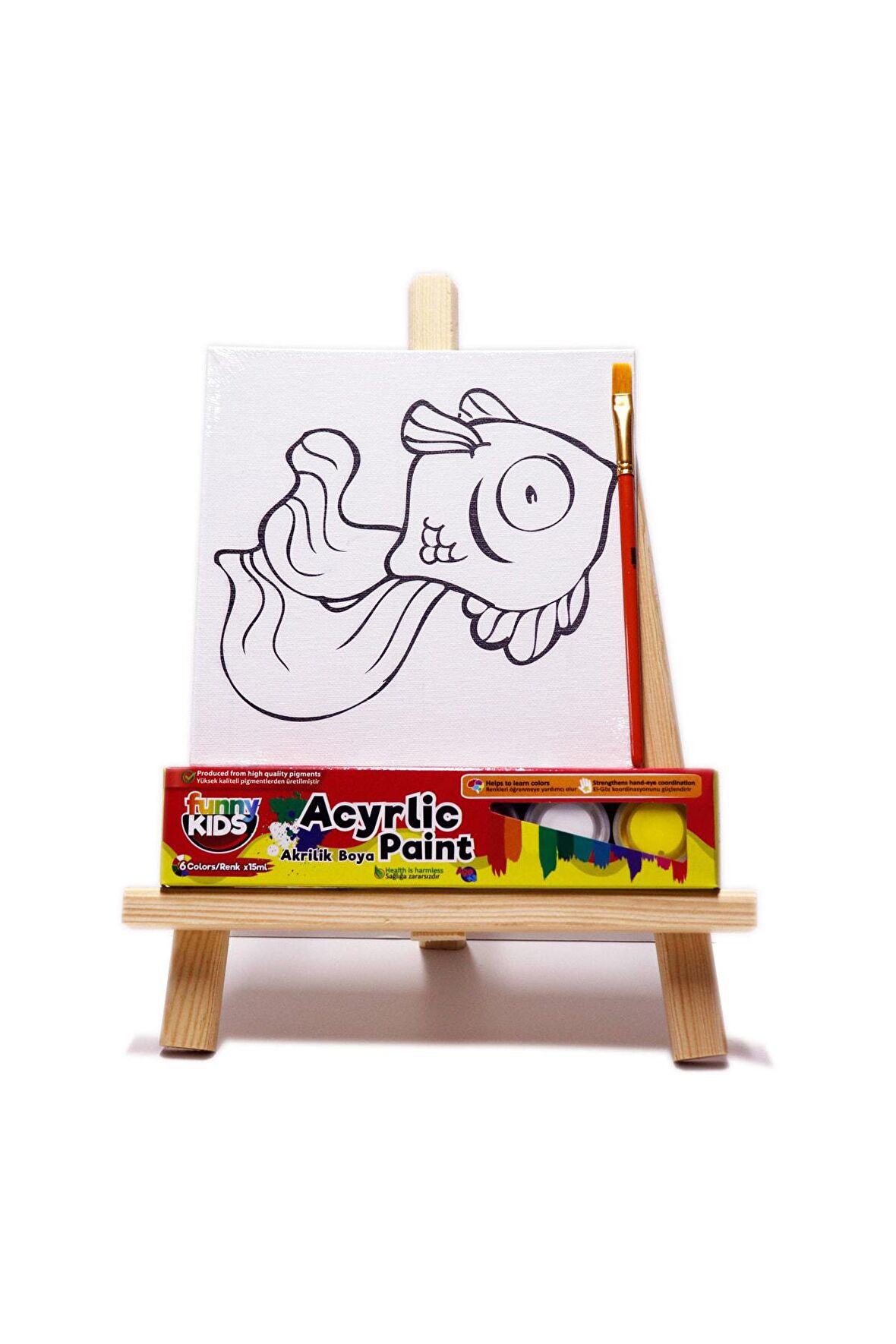 Rich Funny Kids Desenli Tuval Akrilik Boya Seti - Balık