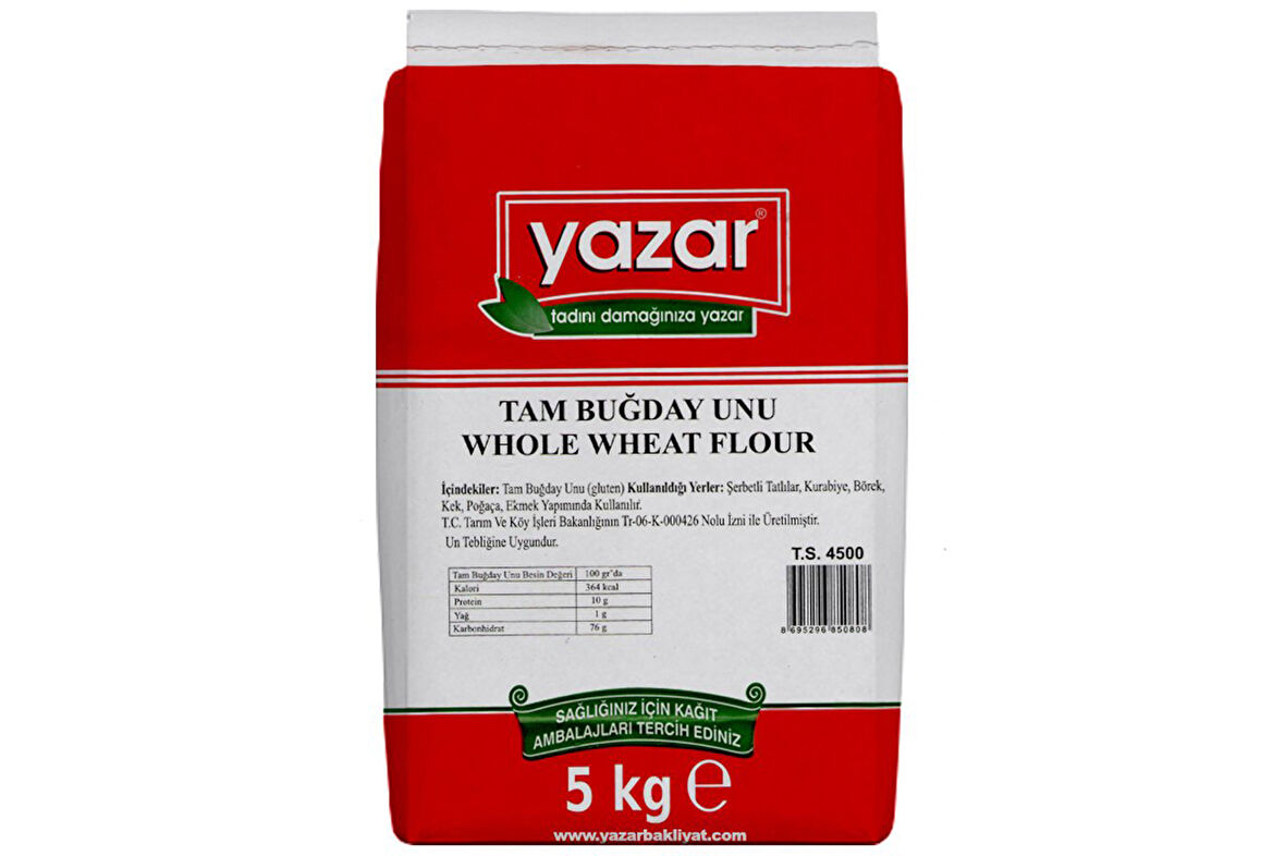 Yazar Taş değirmende Öğütülmüş Tam Buğday Unu 5 Kg