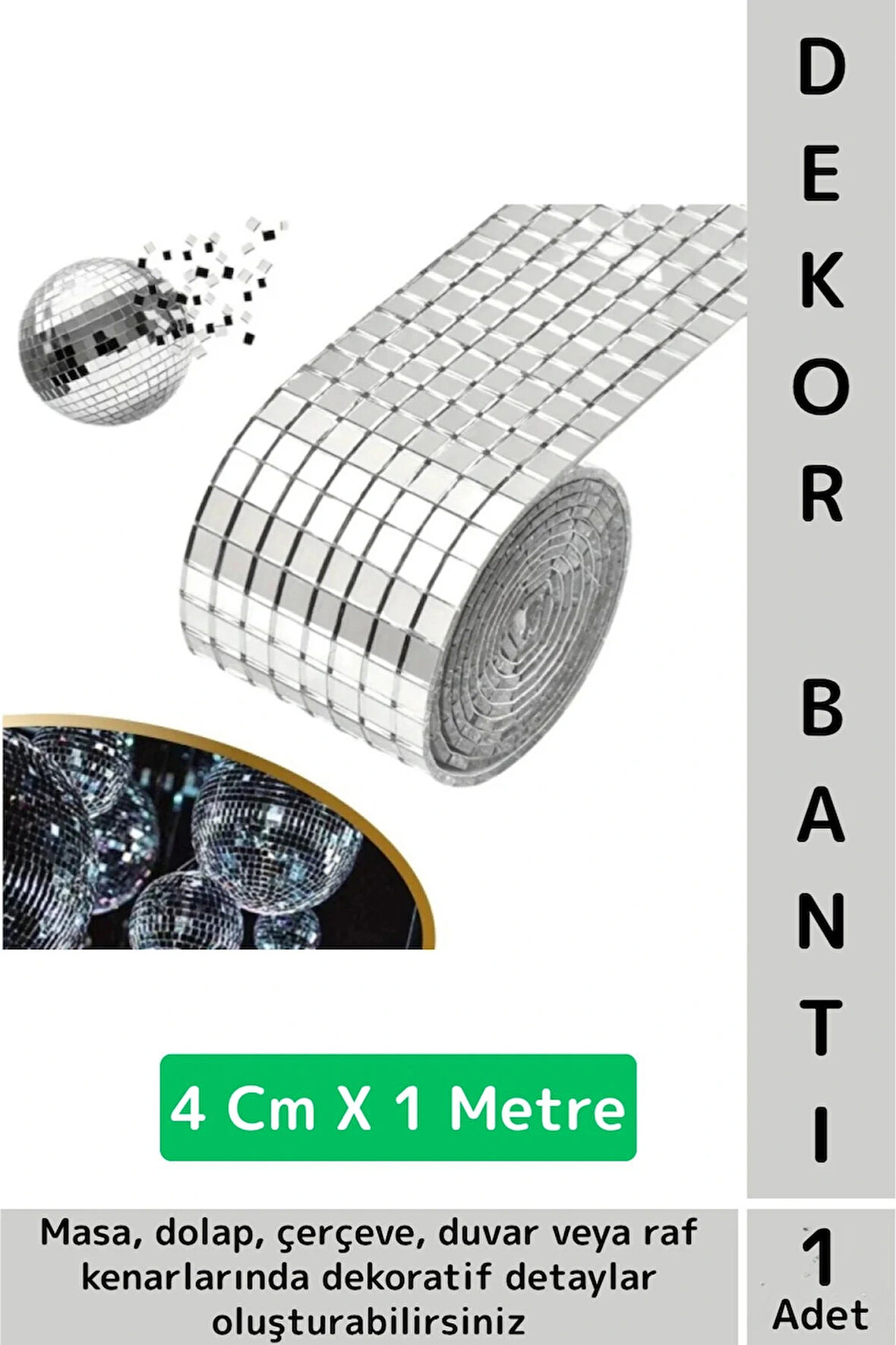 Kolay Kesilebilen Esnek Kendinden Yapışkanlı Gümüş Renk Çok Şık Süsleme Dekorasyon Bantı 4 CmX1 Mtre