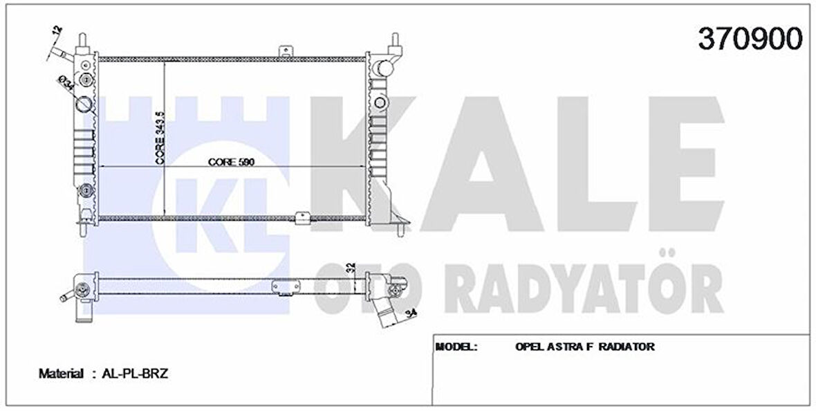 Opel Motor Su Radyatoru (brazıng) Klimalı M,t Astra F X16xel - Kale 370900