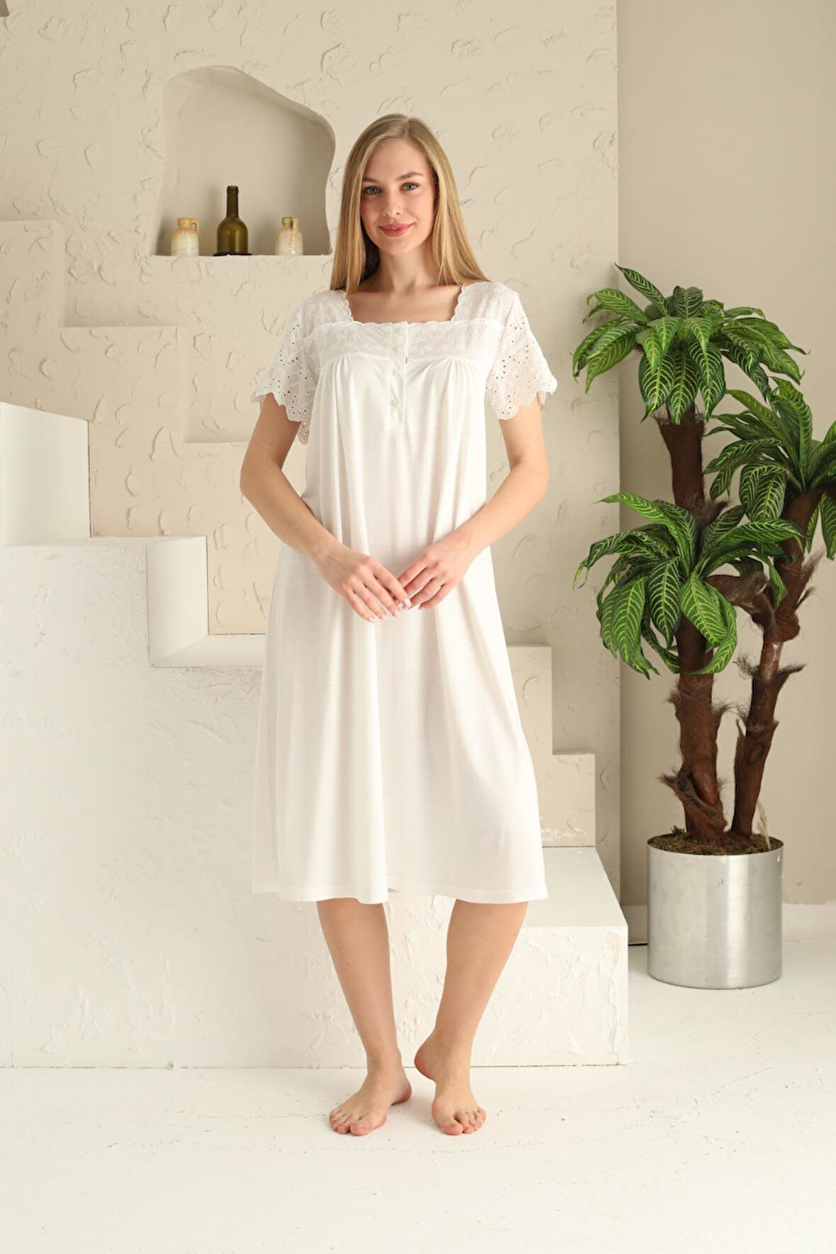 Limissi 23101 Ekru Renk Kadın Lohusa Gecelik