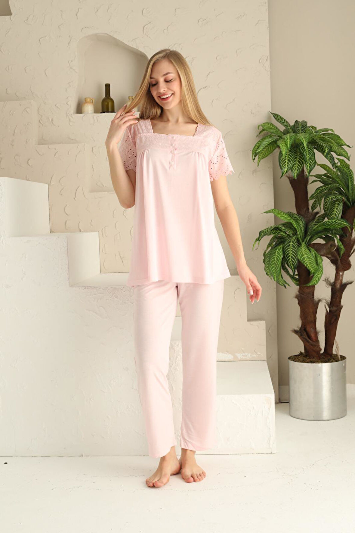 Limissi 23201 Pembe Renk Kadın Lohusa Pijama Takımı
