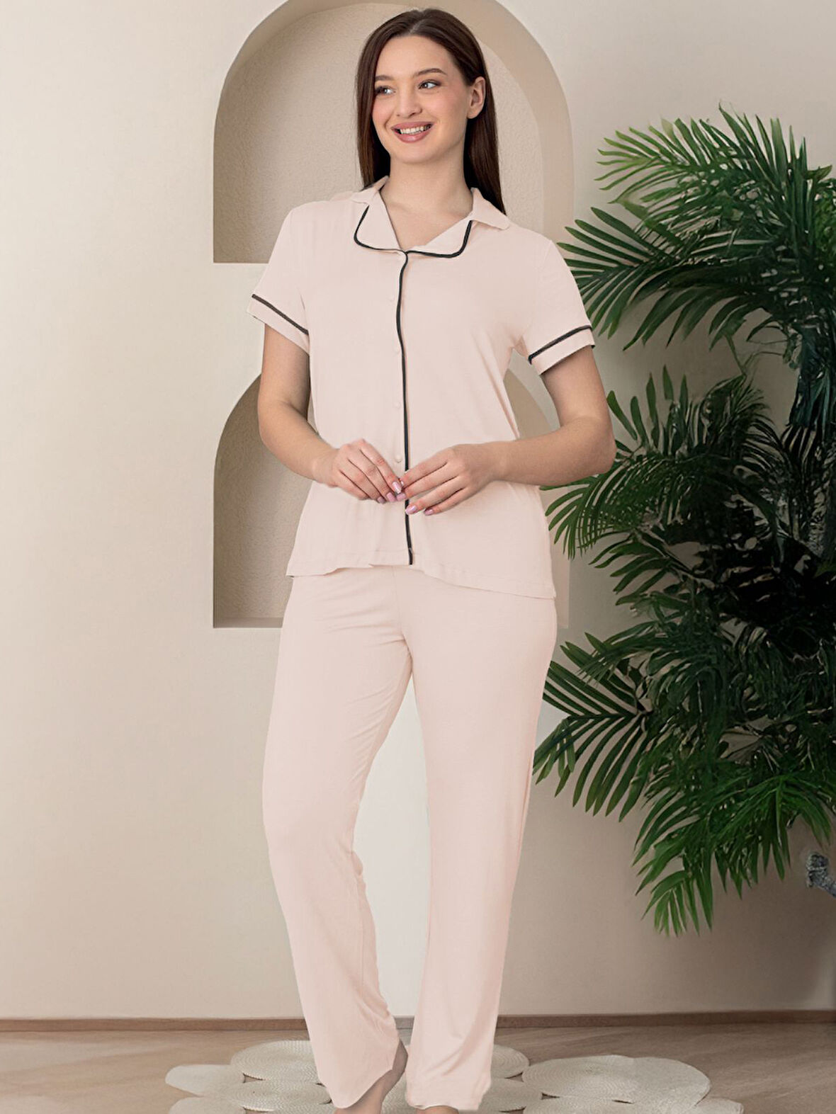 Limissi Kadın Pijama Takımı M-XXL Taş Rengi