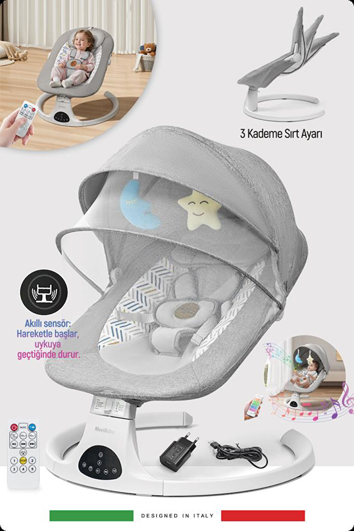 Livenzi Movibaby Hareket Sensörlü Otomatik Ana Kucağı-Grey