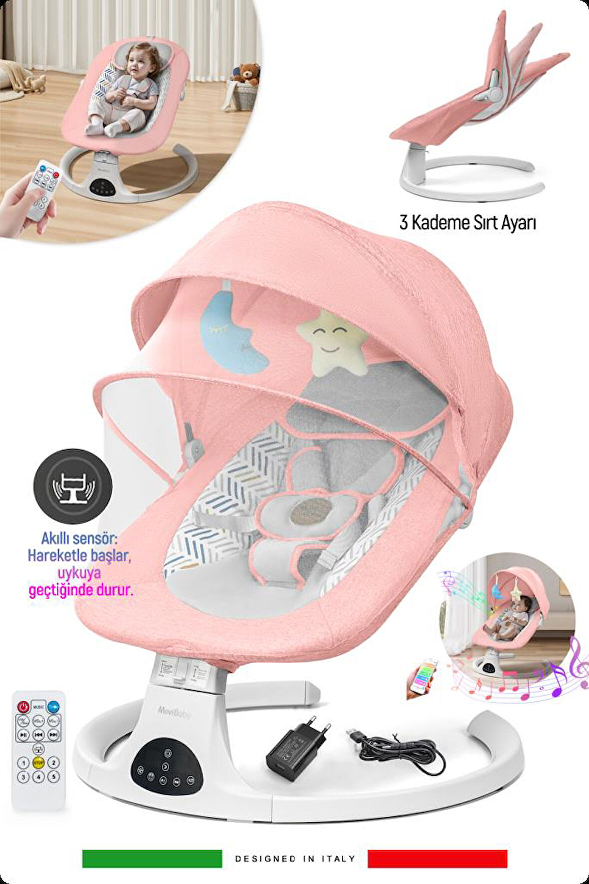 Livenzi Movibaby Hareket Sensörlü Otomatik Ana Kucağı-Pink