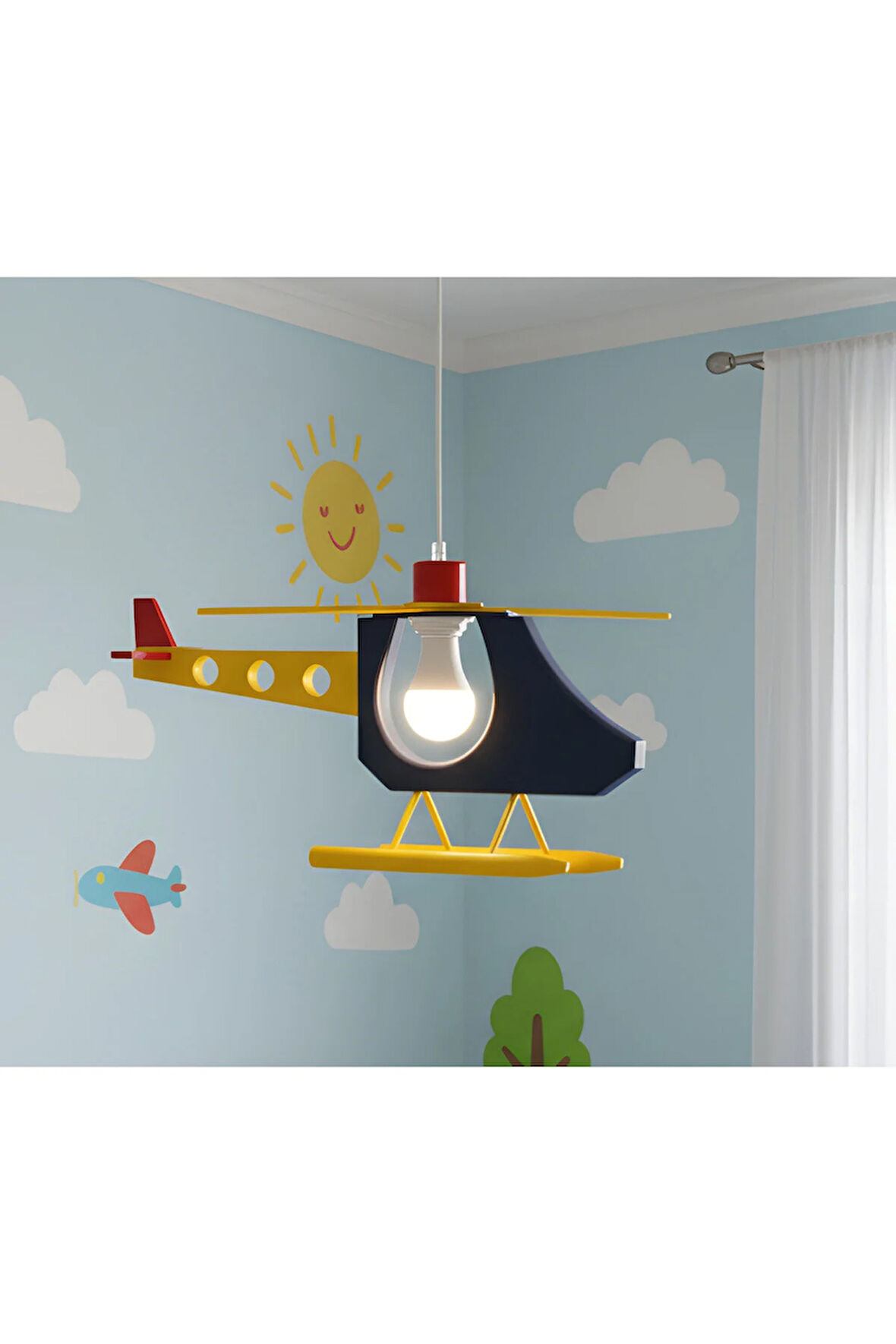 KDF001H ÇOCUK ODASI HELİKOPTER SARKIT AVİZE — RENKLİ TASARIM / E27 DUY - SİYAH