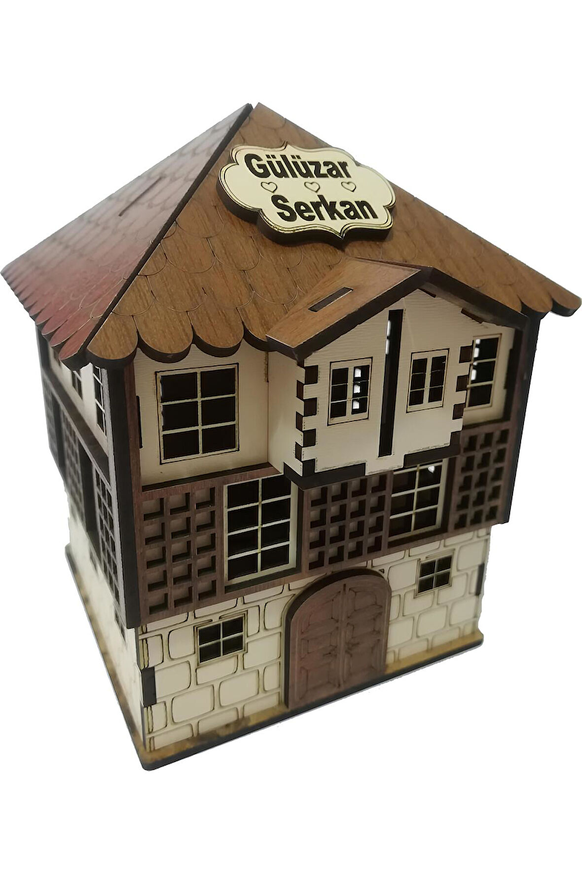 Kiişiye Özel Isimli Kilitli Dekoratif Ahşap Tarihi Ev Kumbara Ve Tip Box Parabox Konak Ev