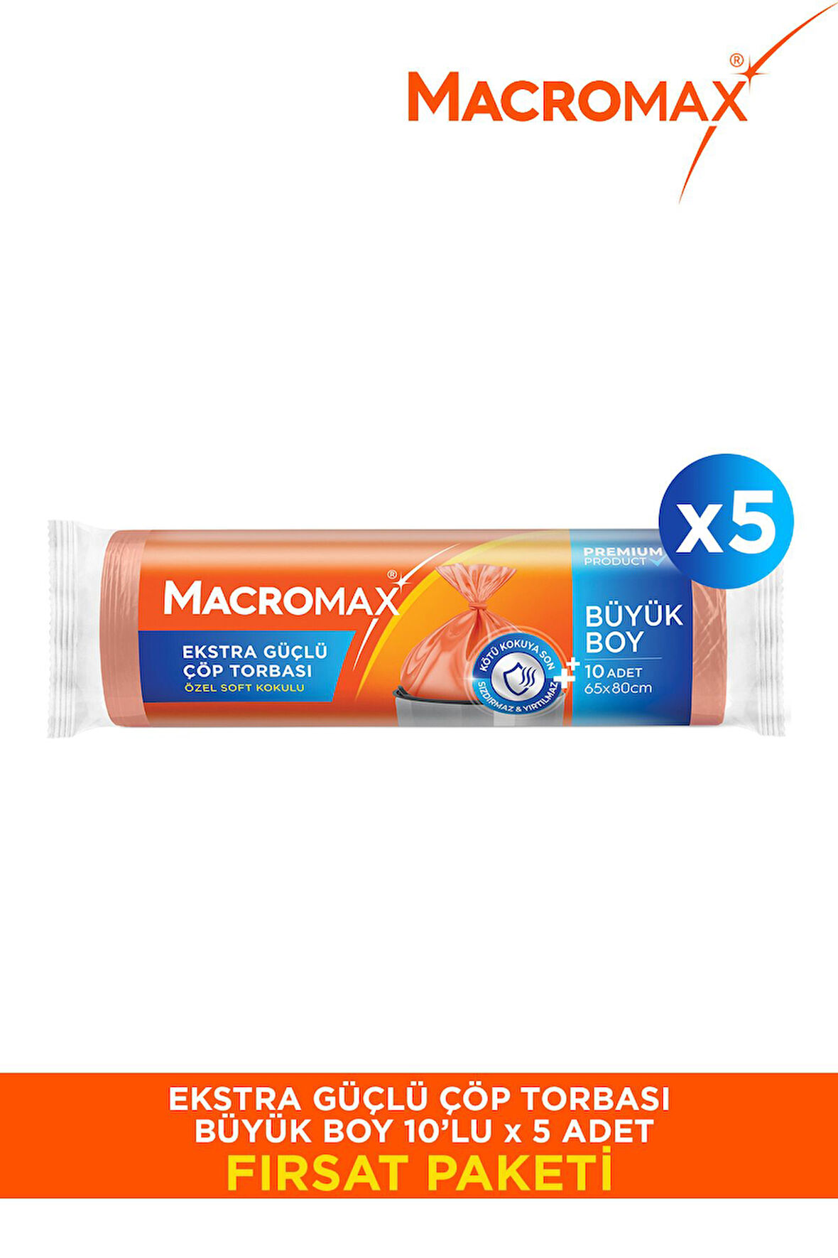 Ekstra Güçlü Çöp Torbası Büyük Boy 10'Lu Paket X5