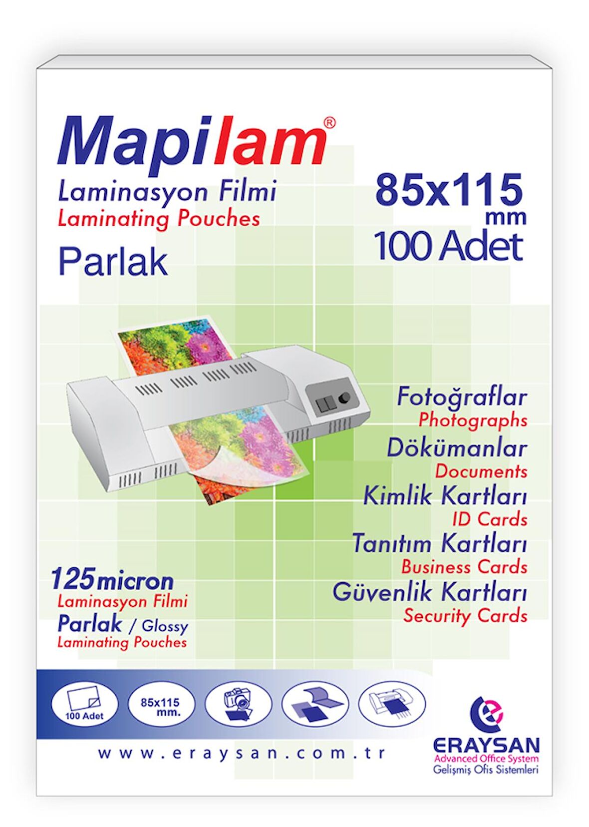 MAPİLAM 125 MİC. PARLAK LAM. FİLMİ (B. KİMLİK) 85X115 100 LÜ