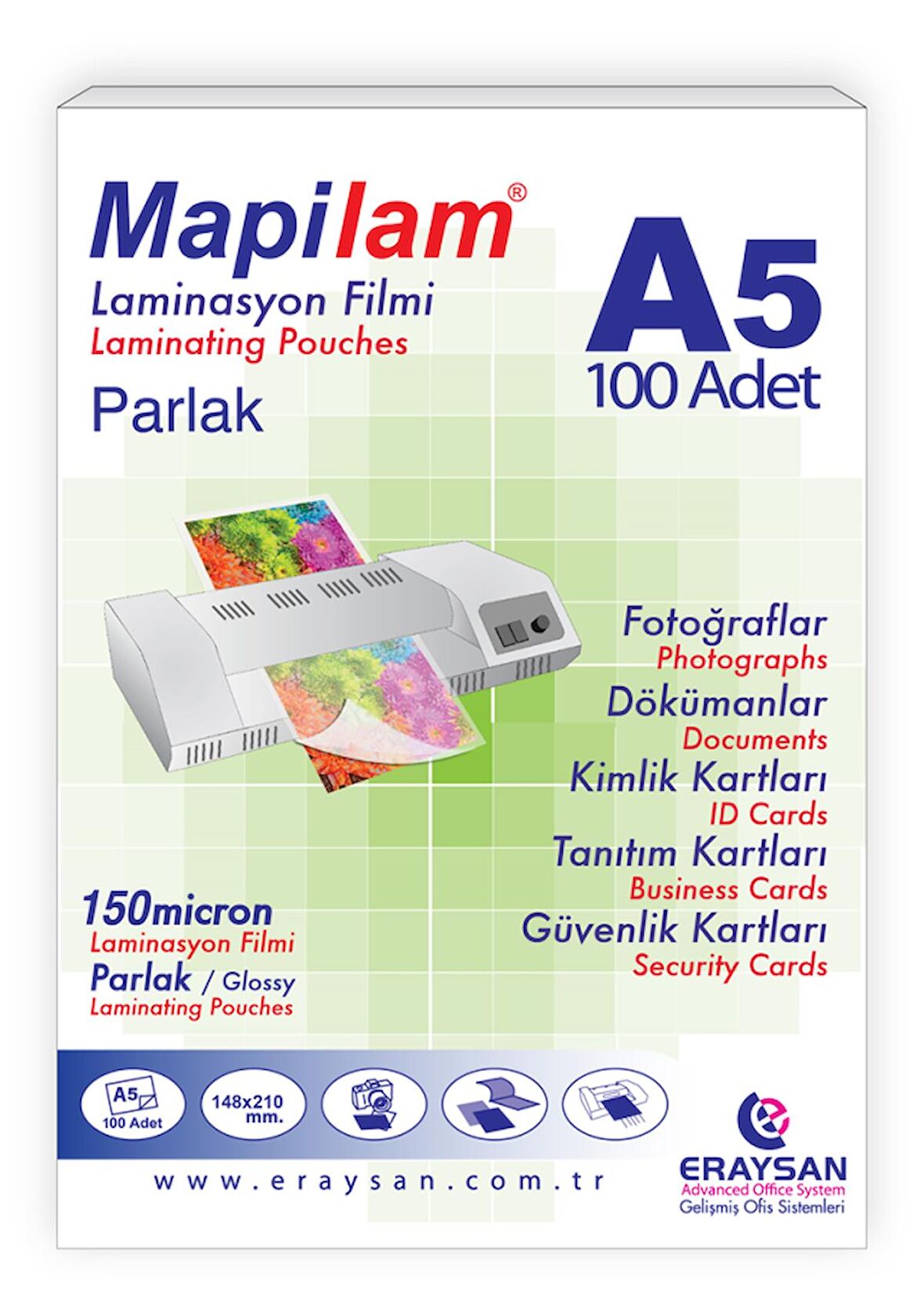 MAPİLAM 150 MİC. PARLAK LAMİNASYON FİLMİ (A5) 100 LÜ