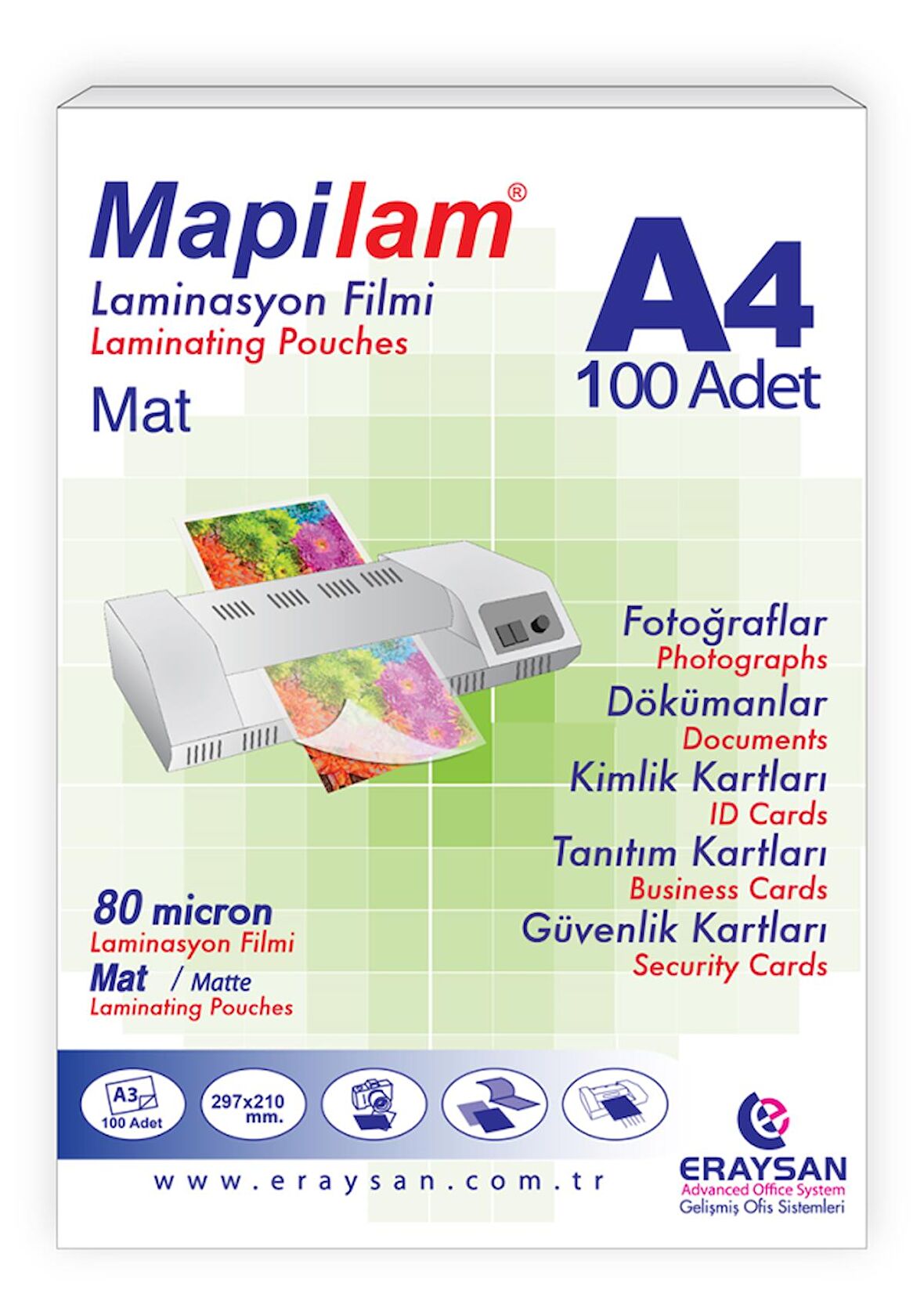 MAPİLAM 80 MİC.MAT LAMİNASYON FİLMİ  (A4) 100 LÜ