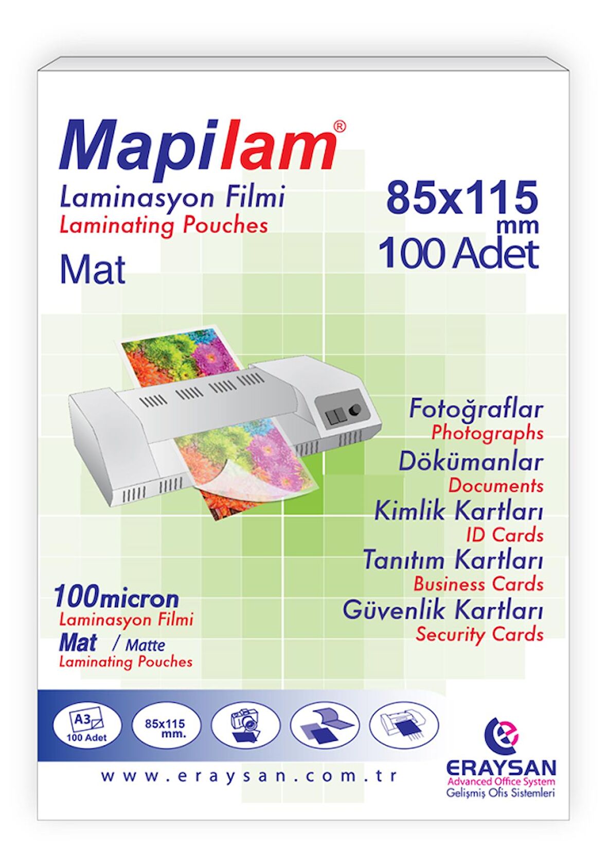 MAPİLAM 100 MİC. MAT LAM. FİLMİ (B. KİMLİK)  85X115 100 LÜ