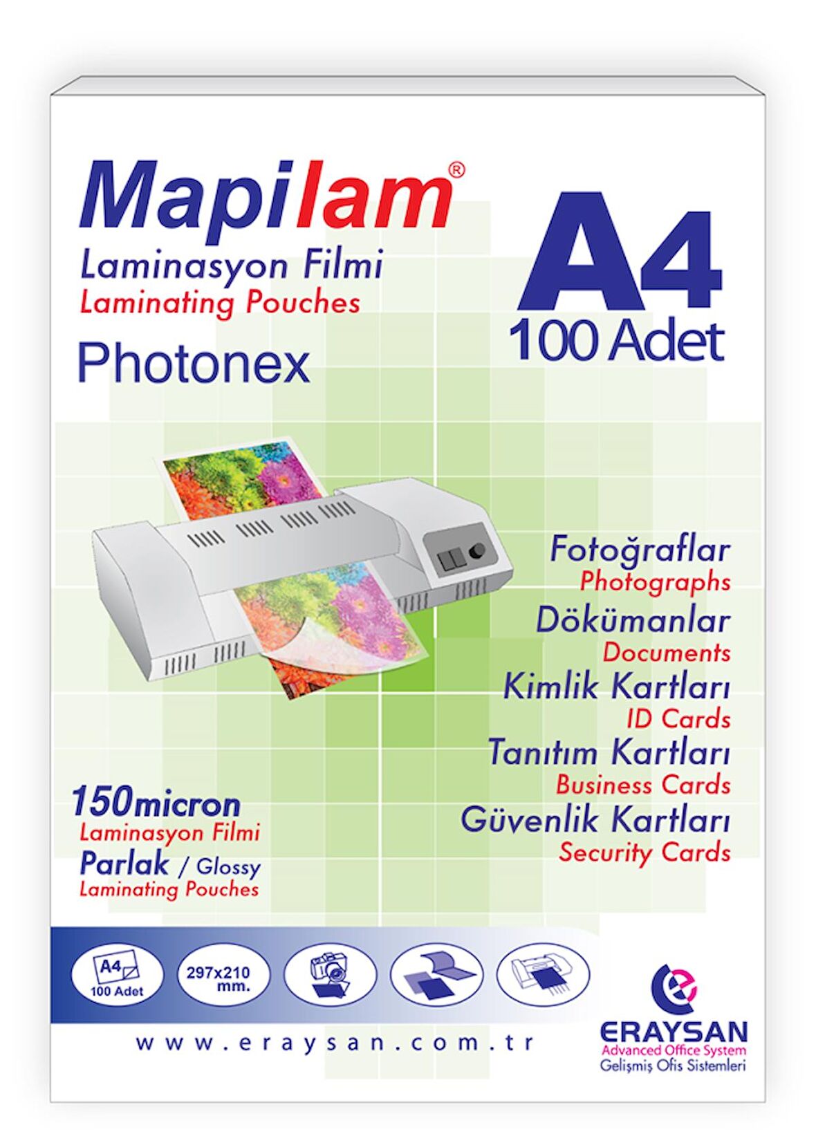 MAPİLAM 150 MİC. SICAK PHOTONEX LAMİN. FİLMİ (A4) 100 LÜ