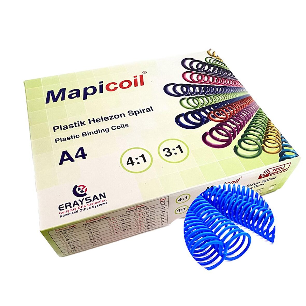 MAPİCOİL 4:1 PLASTİK HELEZON SPİRAL 18MM.MAVİ 100 AD.   48 LOP