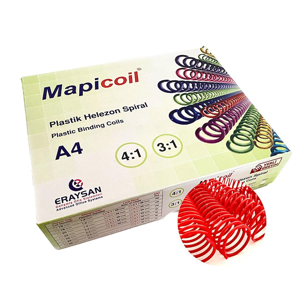 MAPİCOİL 4:1 PLASTİK HELEZON SPİRAL 18MM.KIRMIZI 100 AD.48 LOP