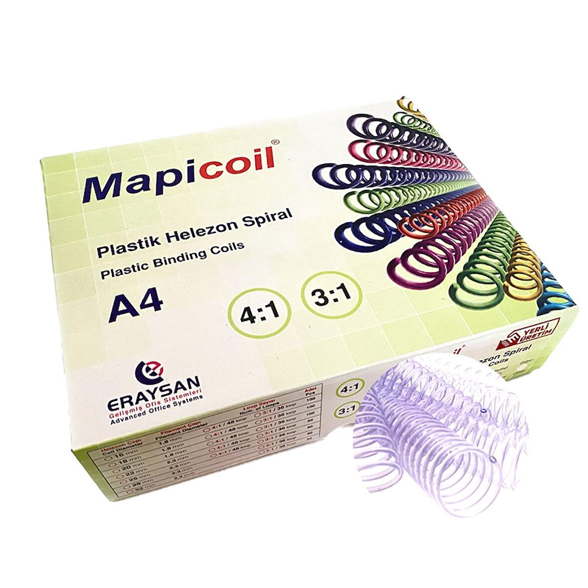 MAPİCOİL 4:1 PLASTİK HELEZON SPİRAL 18MM ŞEFFAF 100 AD. 48 LOP