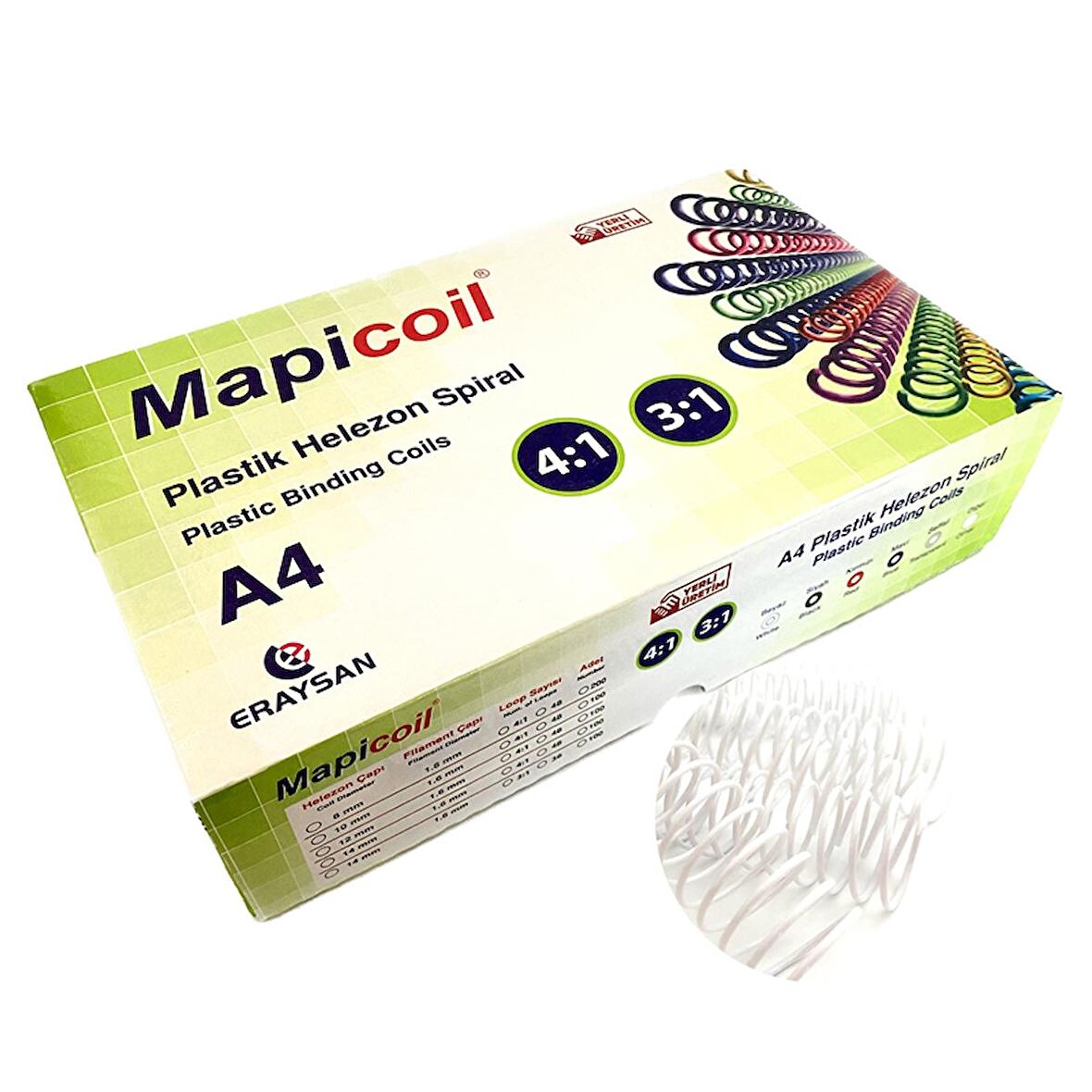 MAPİCOİL 4:1 PLASTİK HELEZON SPİRAL 10MM BEYAZ 100 AD. 48 LOP