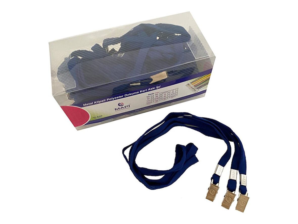 MAPİ METAL KLİPSLİ-POLYESTER DOKUNMA KART ASKI İPİ LACİVERT 50'Lİ PAKET