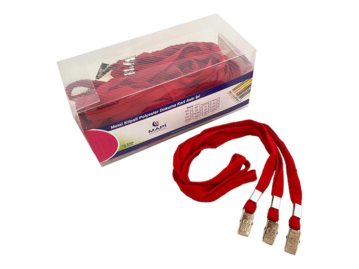 MAPİ METAL KLİPSLİ-POLYESTER DOKUNMA KART ASKI İPİ KIRMIZI 50'Lİ PAKET