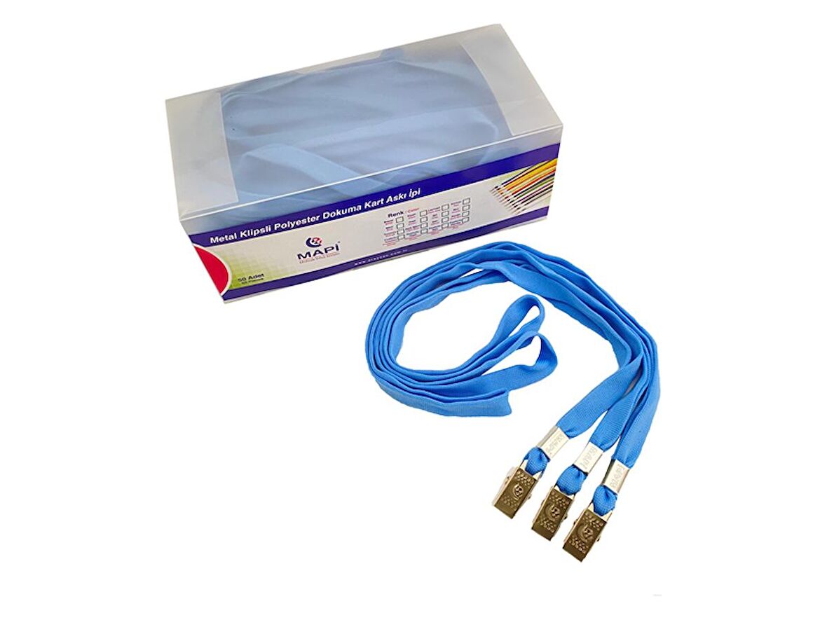 MAPİ METAL KLİPSLİ-POLYESTER DOKUNMA KART ASKI İPİ MAVİ 50'Lİ PAKET