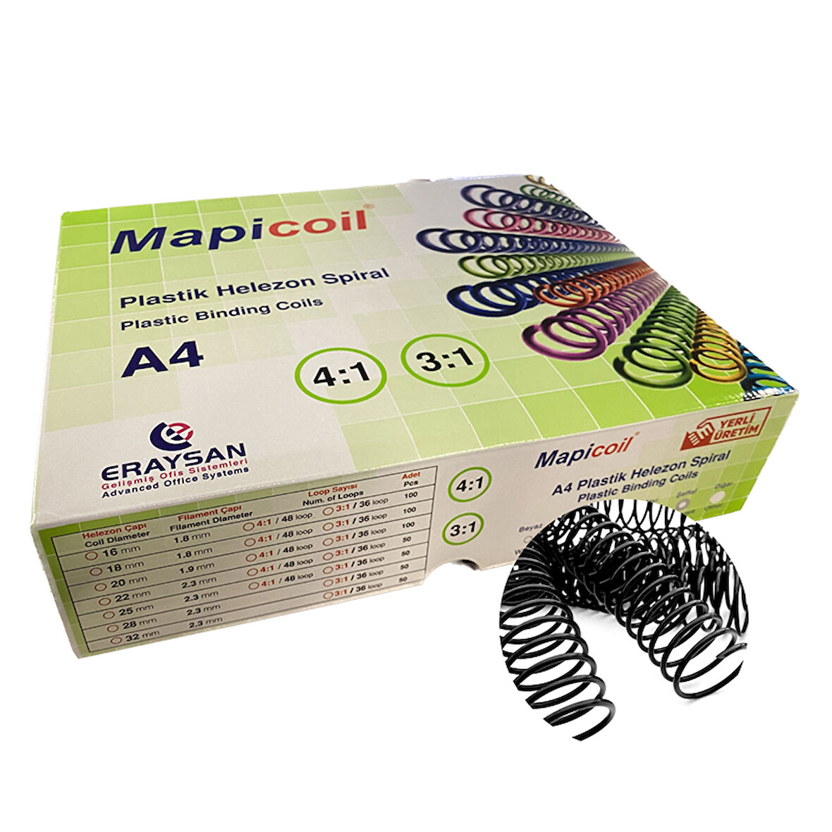 MAPİCOİL 3:1 PLASTİK HELEZON SPİRAL 38MM SİYAH 50 AD. 36 LOP